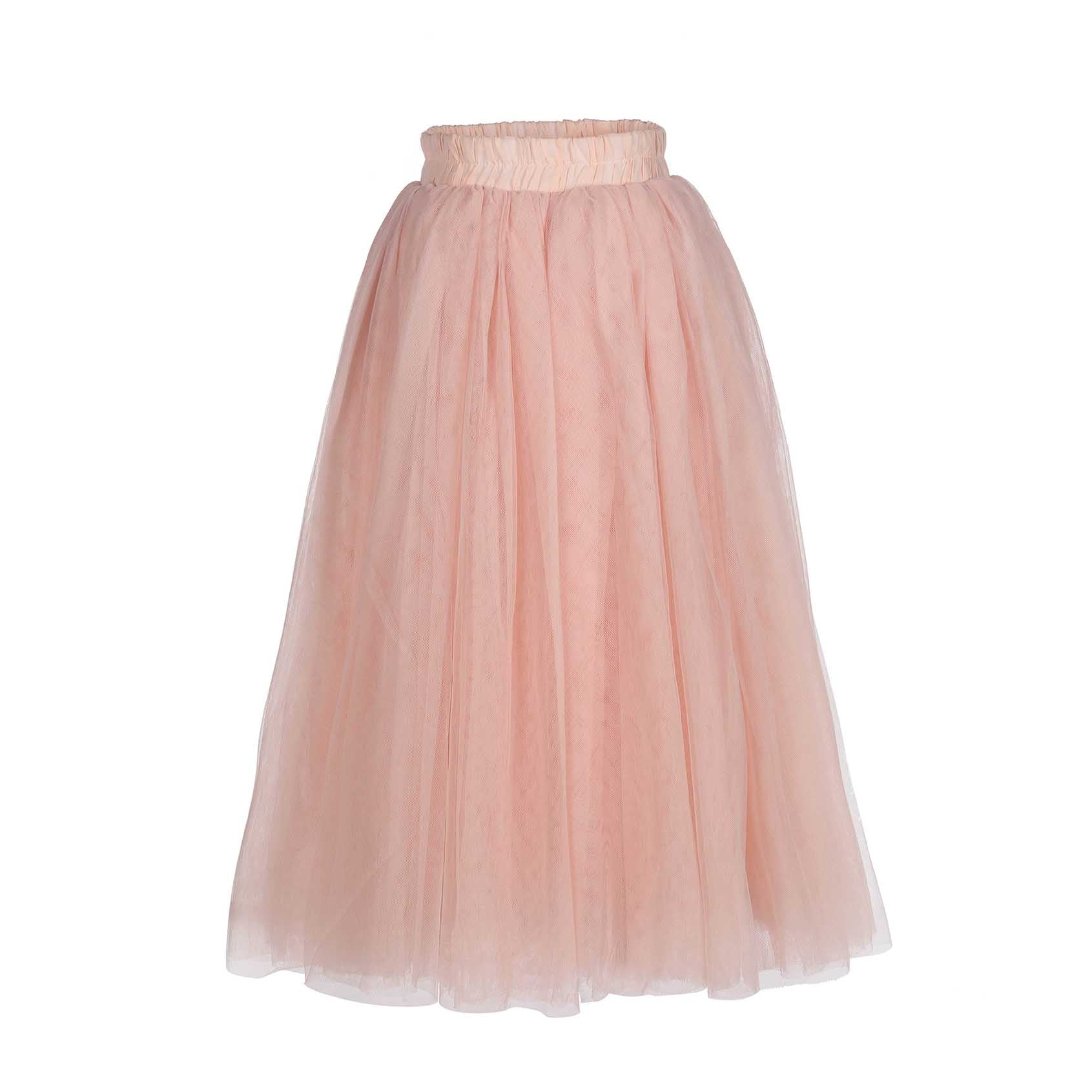 Flower Girls Straight Tulle Maxi Skirts Pink Color Ankle Length