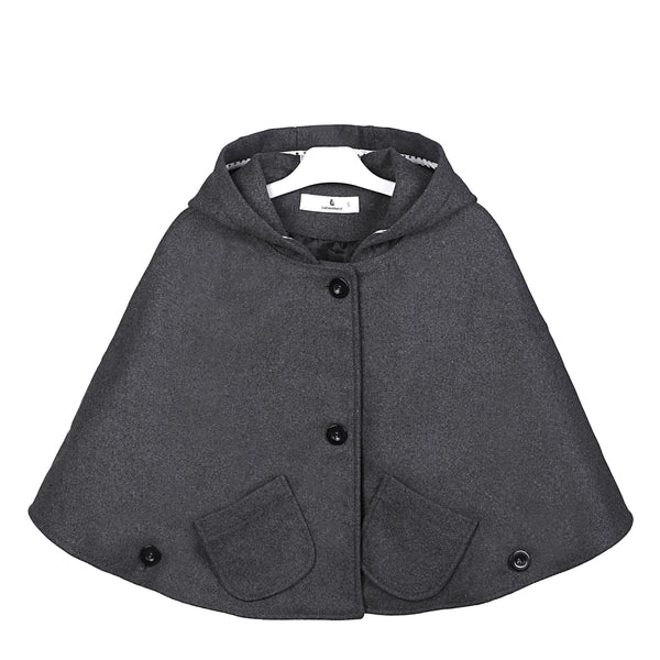 Kids Girls Wool Blend Hoodie Gray Capes Poncho Children Spring 